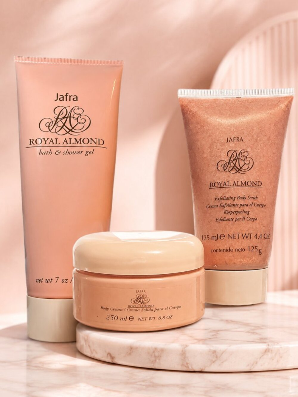 BUNDLE Jafra Royal Almond Body Cream & Shower Gel & Body Scrub Full Size NEW $90